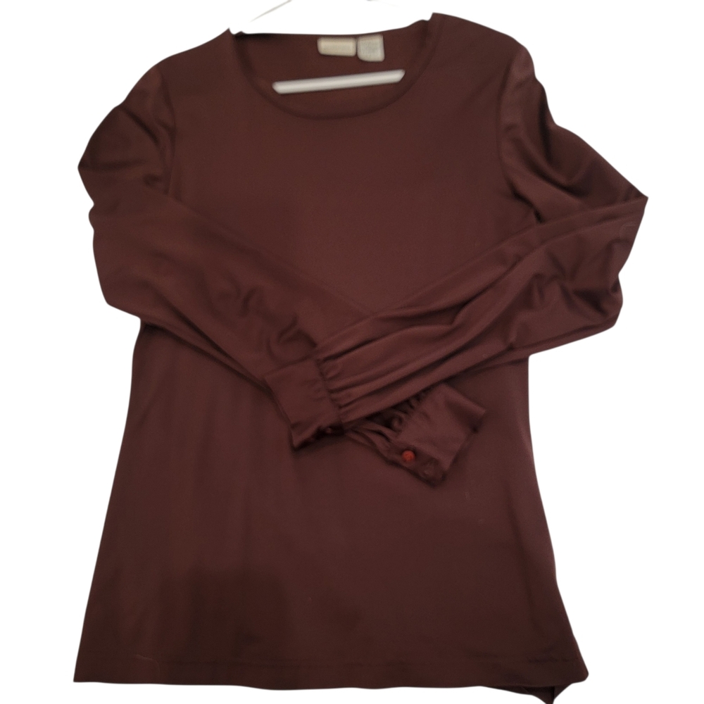 Newport News brown long sleeved balloon shoulder top